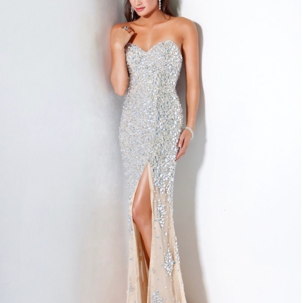 Jovani Beige Crystal Dress Size 4